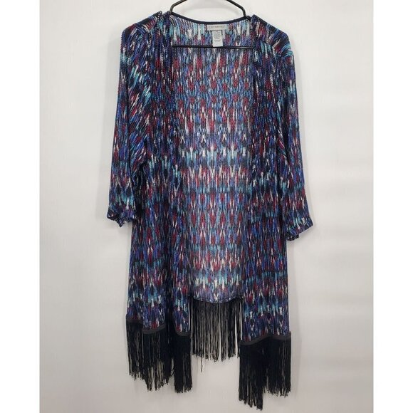 Catherine's Duster Cardigan Fringe Open Drape Knit Plus Size 14/16 Womens Multi - Picture 1 of 9